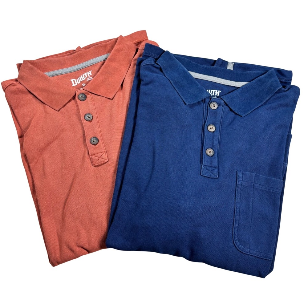 Duluth Trading Co Mens XL Relaxed Fit Long Sleeve Polo Shirt Lot 2 Blue Orange